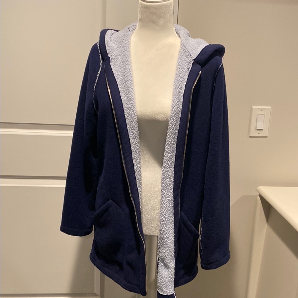 Susan Graver Blue Teddy Jacket with Hood and Open Front Design